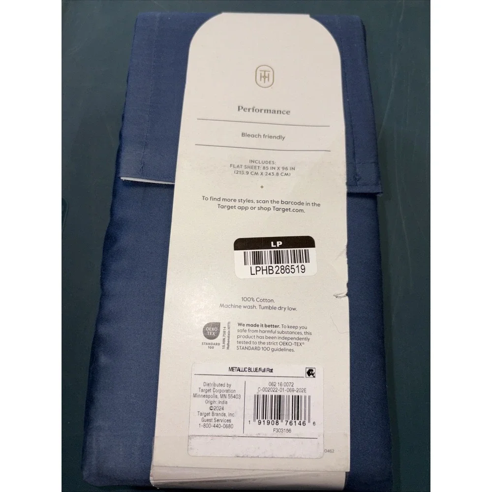 Full 400 Thread Count Performance Flat Sheet Metallic Blue‎ - Threshold: Cotton